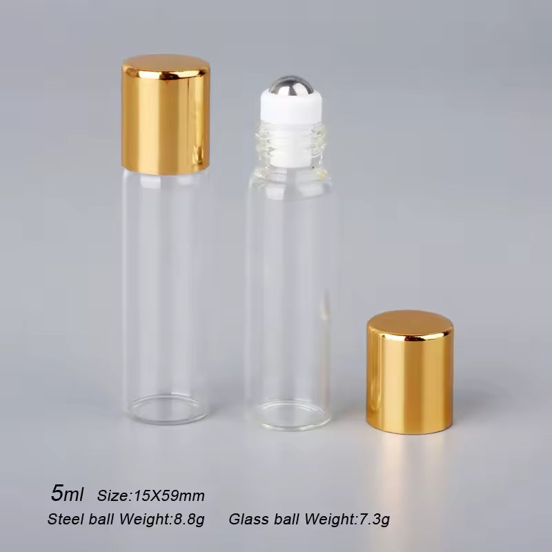 Glazen rollerflesjes met RVS rollerbal – 5 ml – Set van 10