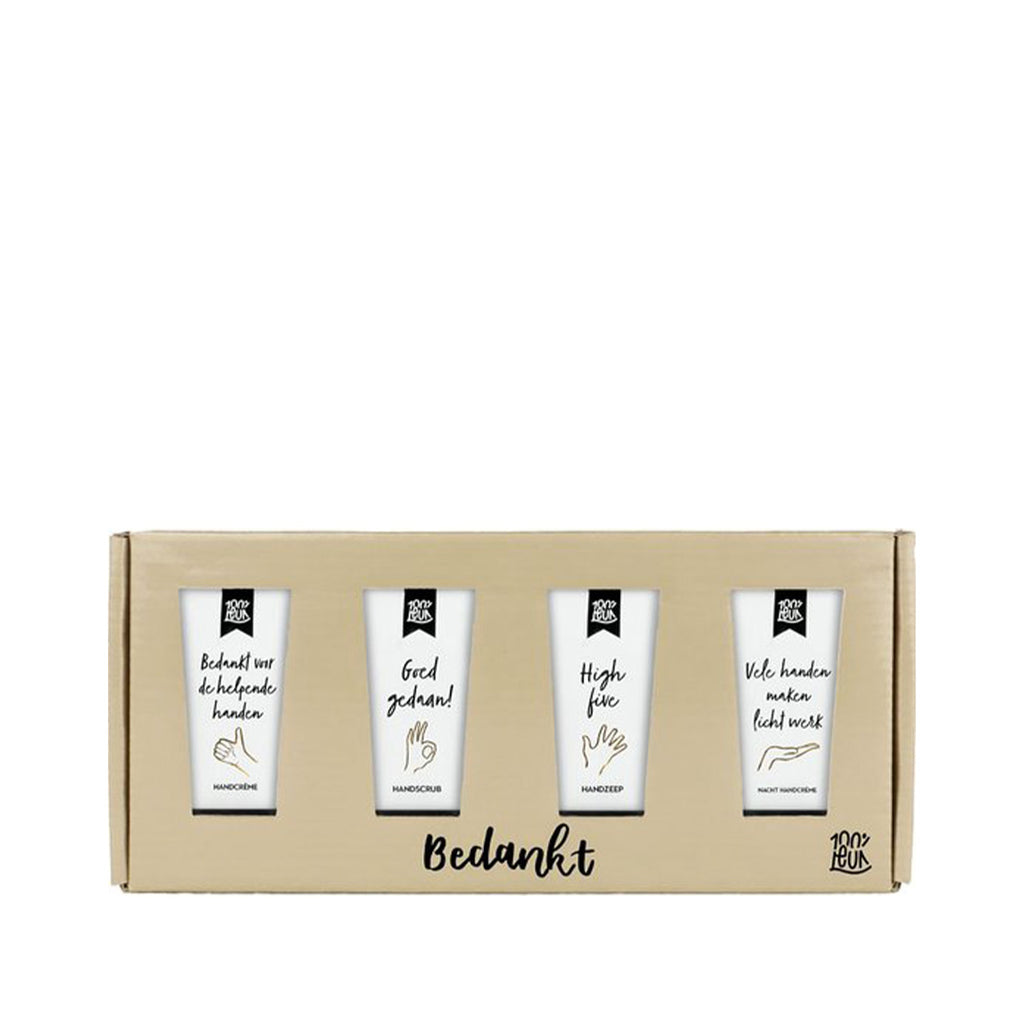 100%LEUK – Brievenbuspakket - Bedankt voor de helpende handen – set met 4 producten