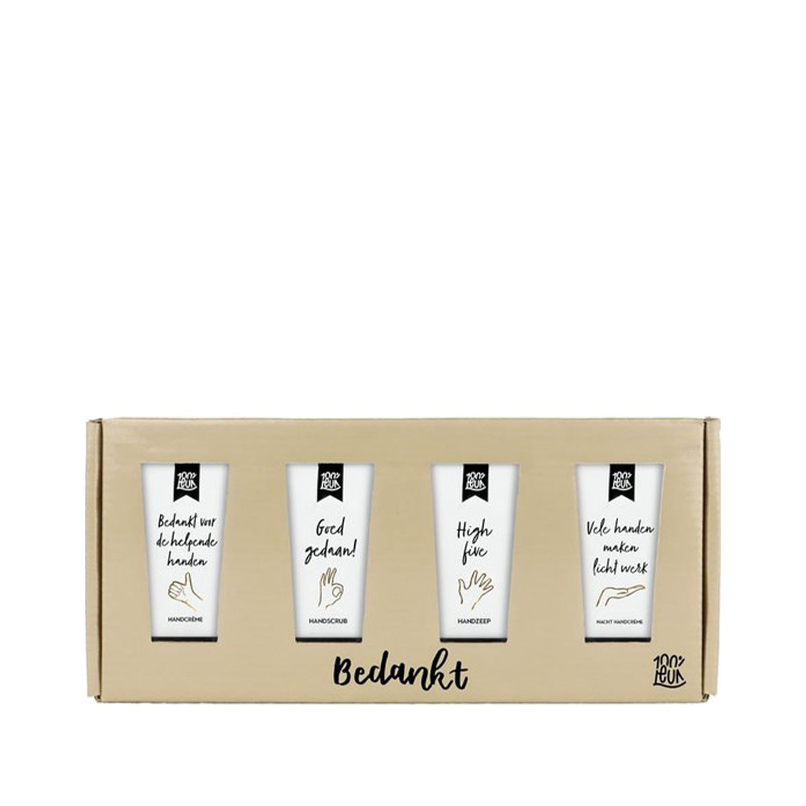 100%LEUK – Brievenbuspakket - Bedankt voor de helpende handen – set met 4 producten