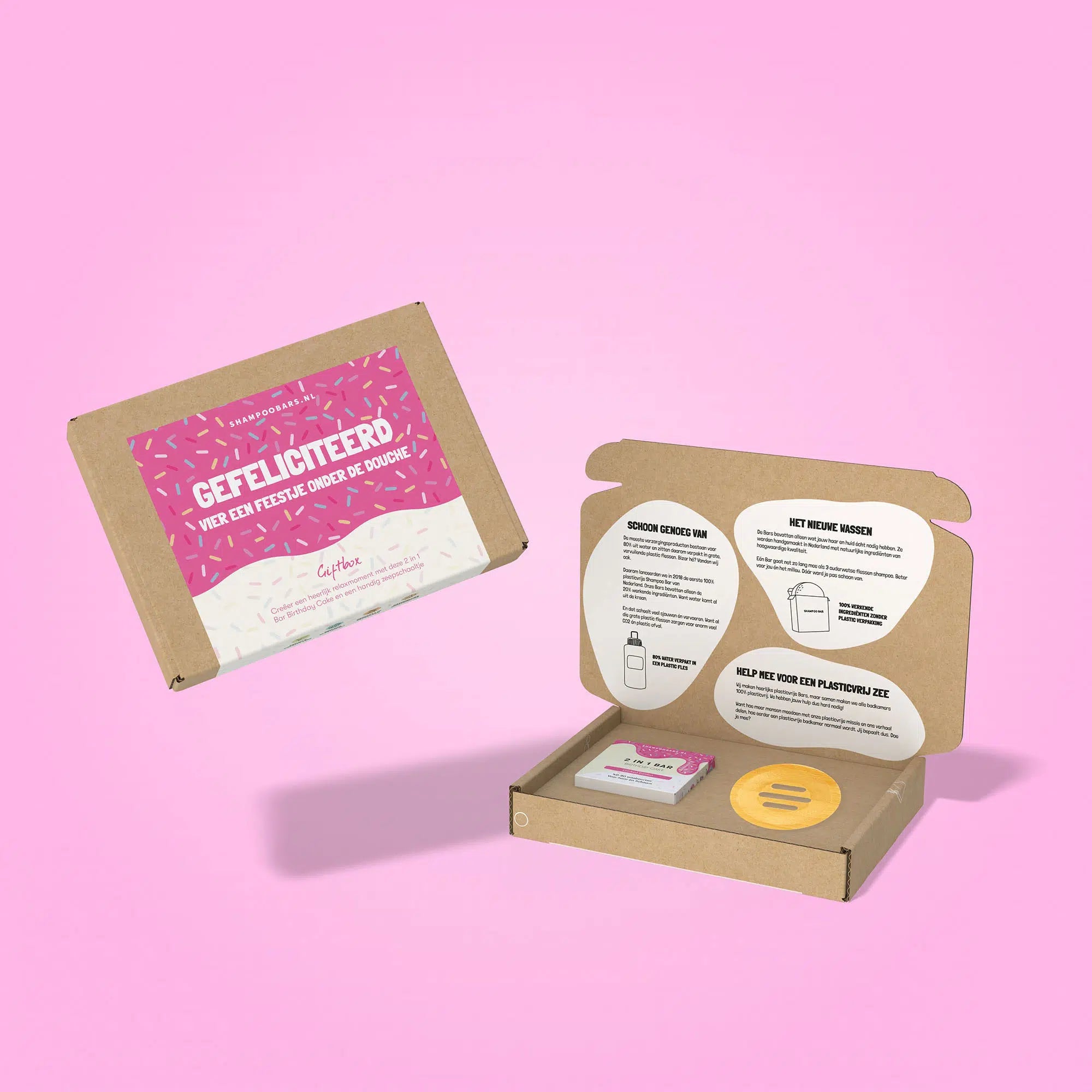 Giftbox ShampooBars gefeliciteerd – 2-in-1 bar + bamboe zeepschaaltje