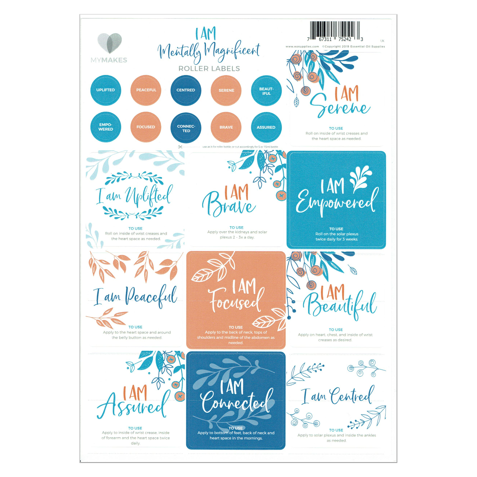 MyMakes – I AM Mentally Magnificent DIY brochure & etiketset voor 10 ml rollerflesjes