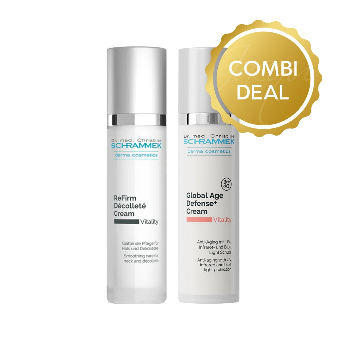 Bundel Dream Team – Dr. Schrammek Global Age + Refirm Décolleté Cream – anti-aging & versteviging – 2 x 50 ml