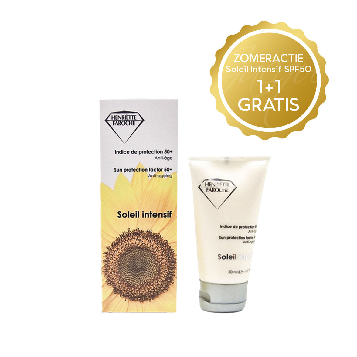 🌞 1+1 GRATIS | SPF50 Gezicht - Henriëtte Faroche Soleil Intensif – 50 ml